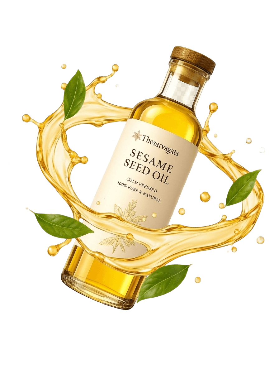 Thesarvagata Sesame Seed Oil with golden oil splash
